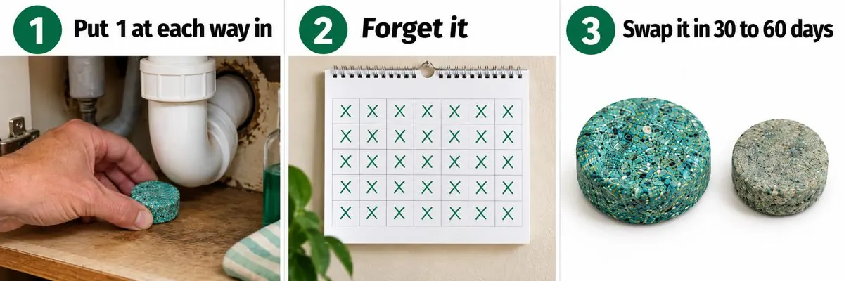 Three steps to use MintGuard: place, forget, swap in 30 to 60 days